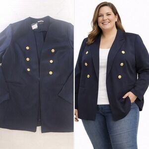 Lane Bryant Bryant Blazer Navy Blue Gold Crest Button Plus Size 28 New m177061